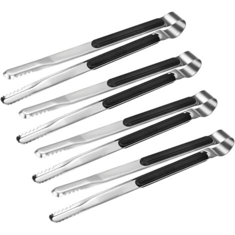Lot de 4 pinces de cuisine en acier inoxydable de qualité supérieure de 25,4 cm, pinces de service pour la cuisine, pinces alimentaires en métal avec poignée antidérapante (1/4)