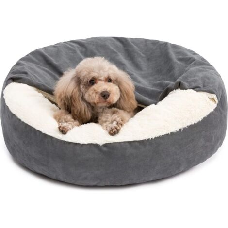 Panier pour petits chiens jusqu'à 9 kg - Panier lavable pour chiots Burrow avec couverture intégrée - Niche pour chien avec fond antidérapant - Gris anthracite, 60 cm (1/4)
