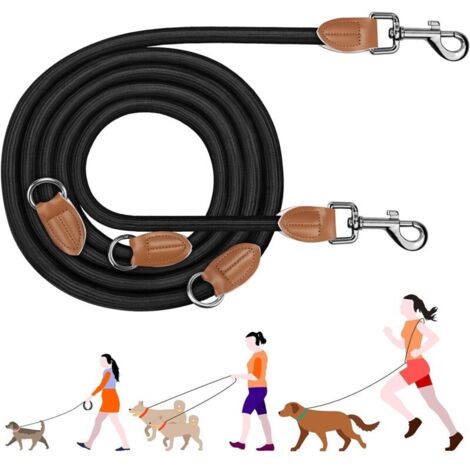 Laisse réglable de 3 m pour chien, robuste et multifonctionnelle, 3 points, pour 2 chiens, idéale pour les promenades et le dressage canin, noire.