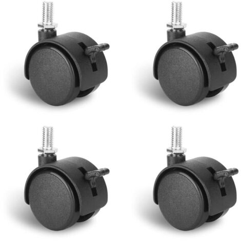Lot de 4 roulettes pivotantes de 1,5 pouce avec frein de blocage et tige filetée métrique pour table, tiroir, étagère à plantes, support métallique, panier à linge