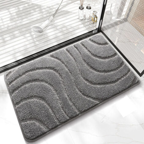 Tapis de bain antidérapant en microfibre ultra-douce et absorbante à motif ondulé, lavable en machine, séchage rapide, pour salle de bain, douche, baignoire, 50 x 80 cm, gris (1/3)