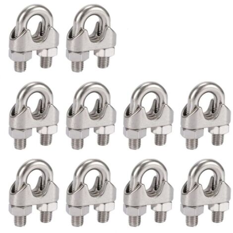 Lot de 10 serre-câbles en acier inoxydable 304 de 5mm, avec clips duplex pour corde à linge, auvent et fixation