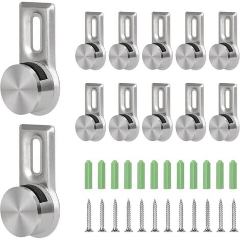 12 x Fixation Miroir Mural Accroche Miroir pour Plaques de 4-7 Mm d'épaisseur, Attache Miroir Lourd pour Tableaux en Verre Acrylique avec 12 Vis Inox et 12 Ancrages Muraux