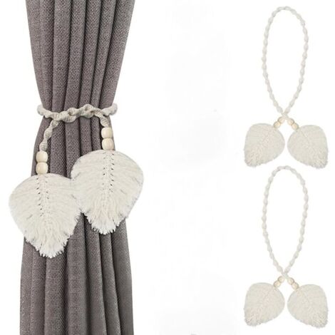 2 Pièces Attache Rideau, Embrasse pour Rideaux en Coton Tissé À La Main, Embrasse Rideau Boheme Intérieur, Pince Rideau Beige, pour Salon Maison Chambre Salle de Bains