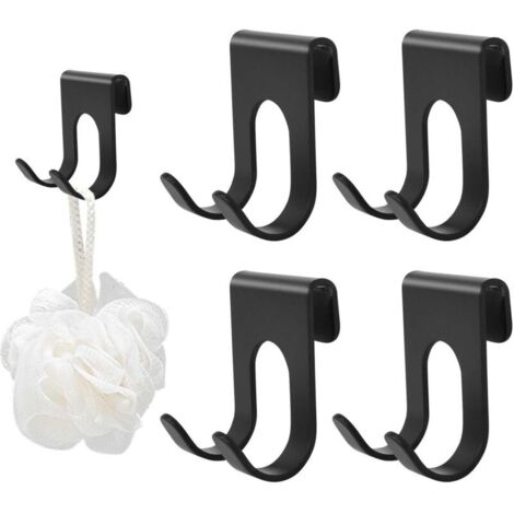 Lot de 4pcs Support de Rasoir Crochets, Porte Rasoir Douche en Aluminium, Crochet Porte Serviette Sans Perçage, Crochets Adhésifs pour Salle de Bain et Cuisine Organiseur(Noir)