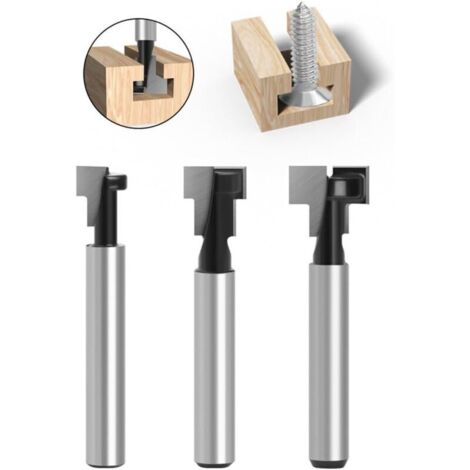 Fraise à rainurer en T de 6 mm, fraises à rainurer en T, 3 pièces (8/9,52/12,7 mm) tige de fraise avec lame fraises à bois pour outils électriques outil de menuiserie (1/4)