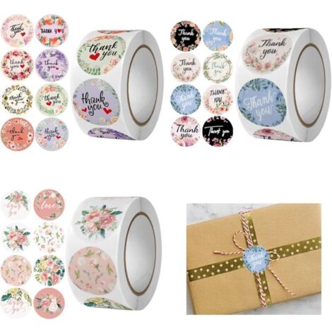 1500 Pièces Autocollant Merci, Rond Etiquette Merci, Auto-Adhésifs Thank You Lab, Guirlande Stickers Merci, Thank You Stickers pour Fête Anniversaire Business Emballage Cadeau Enveloppe