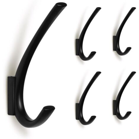 Lot de 5 Crochets muraux Noirs Mats en Alliage de Zinc pour vestiaire, Salon, Chambre à Coucher, Salle de Bain, Porte-clés pour Mur, Porte-Manteau Fantaisie (1/4)