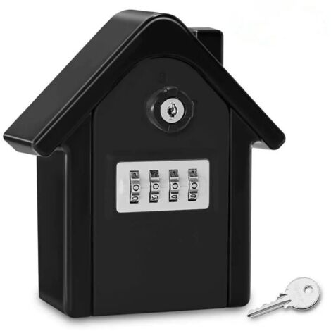 Boite a Cle Securisee Mural Boite a Clé avec Code Numérique & Clés d'urgence, Grand Key Safe Box Format Coffre a Clef Extérieur pour Maison, Bureau, Usine, Garages (Noir) (1/4)