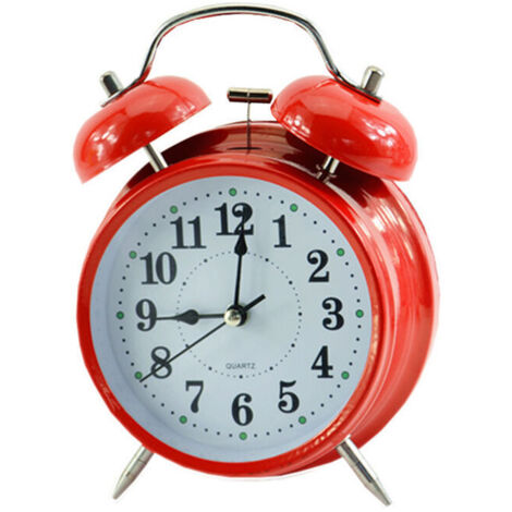 Réveil analogique 4 pouces double cloche vintage rouge silencieux sans tic-tac à quartz fonctionne sur piles extra fort avec rétroéclairage pour bureau table de chevet, horloges rétro pour gros