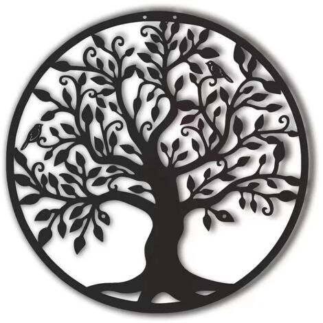 Lntyq Décoration murale en métal Cadre Arbre de Vie Deco murale noir industri Tableau grand modern original pour salon ,40 x 40 cm (1/5)