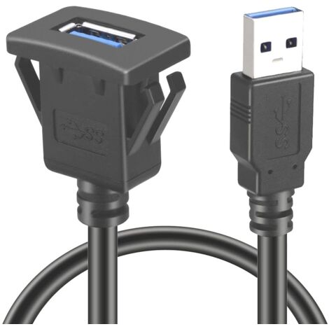 L00S Câble adaptateur USB 3.0 femelle encastrable – Câble d'extension de 1 m pour voiture, PC, bateau et moto – Idéal pour tableau de bord (1/5)