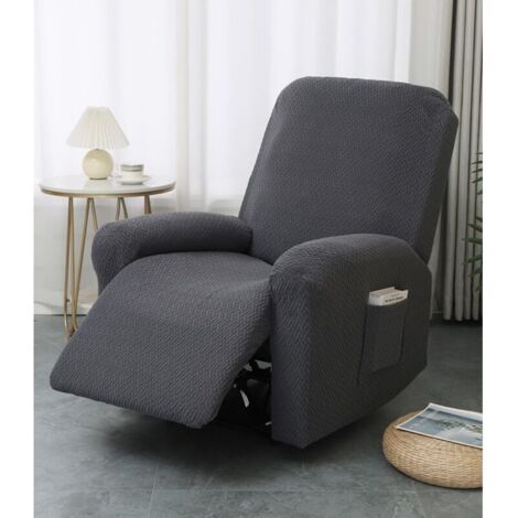 Housse pour fauteuil inclinable électrique, housse pour canapé inclinable en jacquard gris clair, housse extensible élastique 4 pièces avec poches