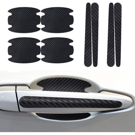 Lot de 8 protections anti-rayures pour poignées de porte de voiture, autocollant en fibre de carbone, protection universelle pour poignées de porte de voiture (noir) (1/4)
