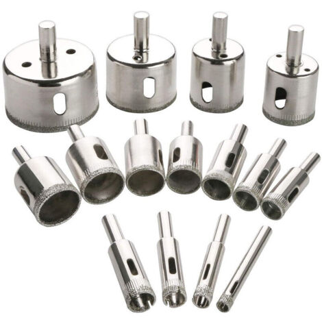 Kit de 15 scies cloches diamantées pour le verre, les bouteilles, le marbre, le granit et le carrelage (6 à 50 mm) (1/4)