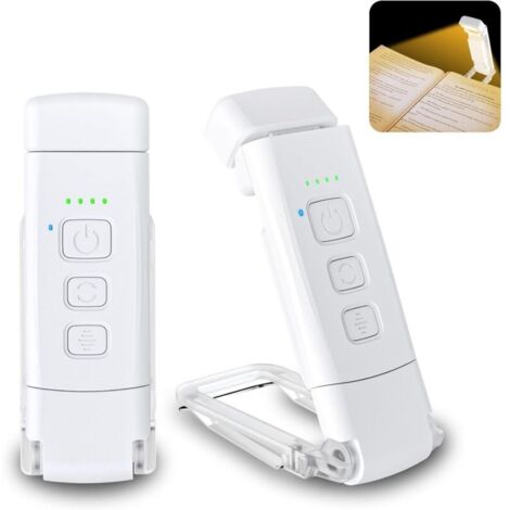1 lampe de lecture, 3 modes de couleur et 5 niveaux de luminosité réglables, fonction minuterie et rechargeable par USB, lampe de chevet à pince (blanche) (1/4)