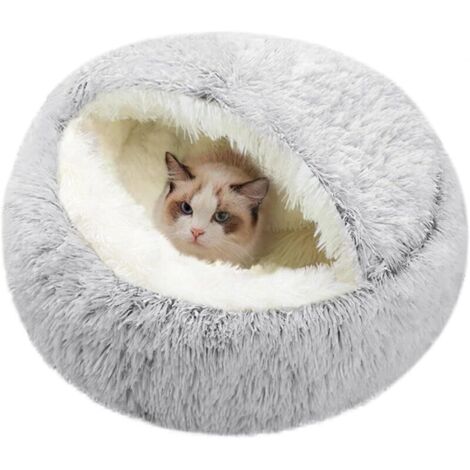 Tigrezy Lit apaisant en Forme de Donut, Chaud et Doux en Peluche avec Dessous en éponge Confortable et antidérapant pour Animaux de Petite et Moyenne Taille, pour Dormir à l'intérieur (Gris) (1/4)