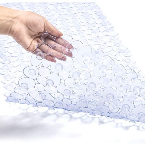 Tapis de bain et de douche antidérapant en galets, 88 x 40 cm, lavable en machine, avec trous de drainage et ventouses (transparent) (1/4)