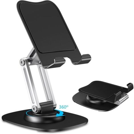 Support de téléphone portable pour bureau, support de téléphone réglable avec base rotative à 360°, pliable et portable (1/4)
