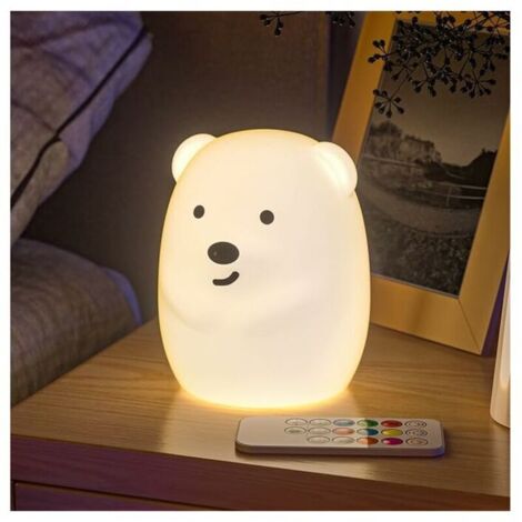 Veilleuse Enfant Veilleuse Ours LED Lampe Chambre 9 Couleurs Veilleuse Bébé Multicolore Rechargeable USB Veilleuse Légère avec Télécommande Cadeau pour Enfant Adulte [Classe Énergétique A ++] (1/4)