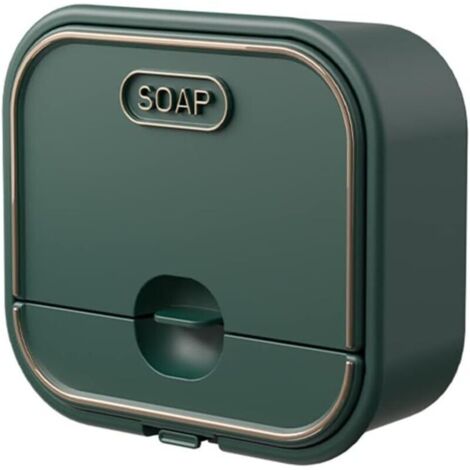 Porte-savon mural avec couvercle à charnière - Rangement pour savon avec tiroir - Accessoires de salle de bain - pour salle de bain, cuisine, lavabo (vert) (1/4)