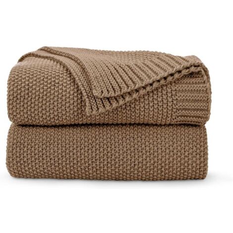 Plaid marron caramel, doux et confortable, en maille torsadée, pour lit, canapé et salon, 127 x 152 cm, marron clair