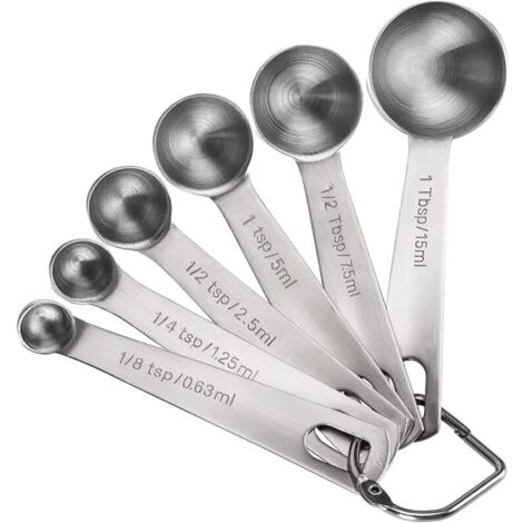 Cuillères à mesurer, ensemble de 6 cuillères à mesurer en acier inoxydable, petites cuillères à soupe avec mesures métriques et américaines, pour mesurer les ingrédients secs et liquides