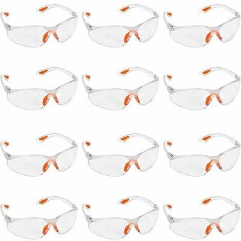 Lot de 12 Lunettes de Sécurité Transparentes - Lunettes de Protection avec Verres en Plastique, Pont-de-Nez et Embouts de Branches en Caoutchouc pour Plus de Confort - Lunette Transparente PPE (1/4)