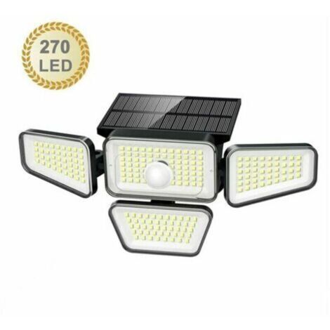 Tigrezy -Lampes Solaires Extérieures, 270 LED 3000LM Détecteur de Mouvement IP65 Étanche 4 Têtes 3 Modes 6500K Énergie Solaire Sécurité LED Projecteurs Sans (1/4)