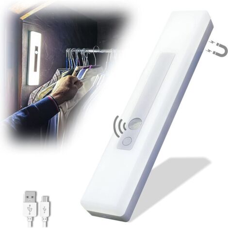 Veilleuse LED rechargeable avec détecteur de mouvement - Batterie haute capacité de 1800 mAh rechargeable par USB, fixation magnétique ou adhésive, blanc froid (1/4)