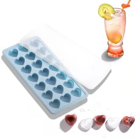 Bac à glaçons en forme de cœur, moule à glaçons en silicone à 21 trous avec couvercle amovible flexible pour whisky, cocktails et chocolat (1/4)