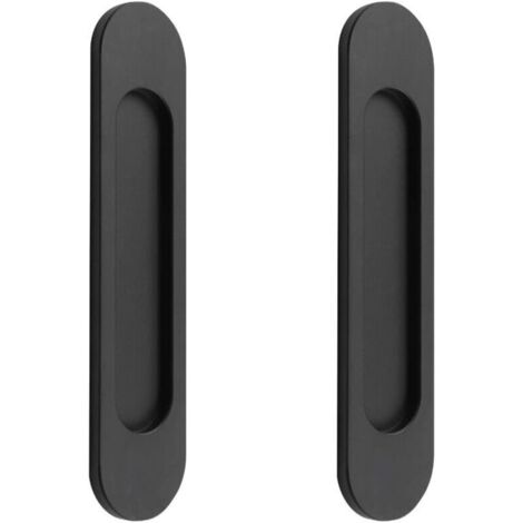 Tigrezy 2 poignées de porte coulissantes ovales auto-adhésives en alliage d'aluminium noir mat sans perforation pour portes coulissantes, fenêtres d'armoires148cm (1/4)