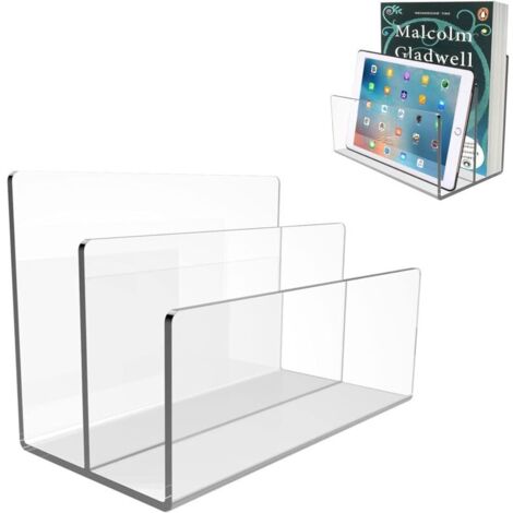 1 porte-documents en acrylique transparent à 2 sections, trieur de courrier, porte-documents de bureau pour la maison, le bureau, l'école, les enveloppes, les factures, les documents papier (1/4)