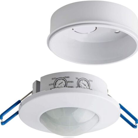 Détecteur de mouvement intérieur, encastré ou en saillie au plafond, capteur infrarouge, portée jusqu'à 6 m, rotation à 360°, compatible avec les LED, puissance maximale 1200 W
