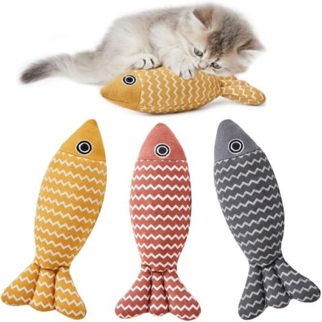 Jouets pour chat en forme de poisson, 3 pièces, jouets froissés à l'herbe à chat, en lin doux, jouets interactifs pour chatons d'intérieur, 19,8 cm, pour toutes races (1/4)