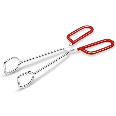 Pince de cuisine robuste en acier inoxydable de 25,4 cm (10 po) - Poignée rouge confortable et antidérapante, design ciseaux, résistante à la chaleur pour barbecue et cuisine (1/4)