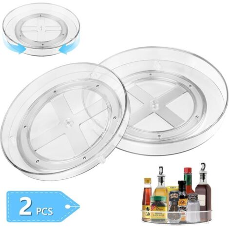 2 Pièces Plateau Tournant Cuisine Rotatif 360°, Transparent Plastique Étagère Lazy Susan Rangement Organisation Placard pour Epices Snack Bouteille, Cosmétique, Fruit Organisateur Frigo (23.5cm+27cm) (1/4)