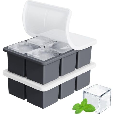 Grand bac à glaçons pour whisky : grand bac à glaçons carré pour cocktails – Lot de 2 bacs à glaçons en silicone à l'ancienne