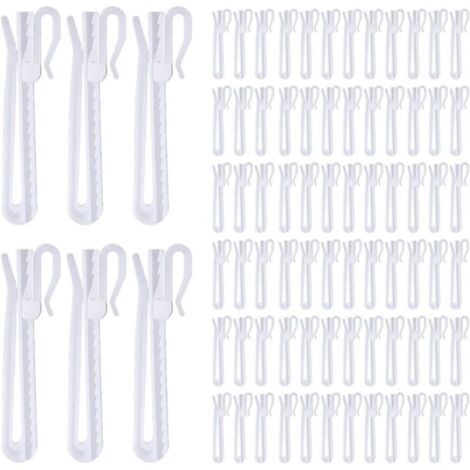 Lot de 80 crochets de rideaux en plastique, crochets à pincement réglables, système à cliquet pour rideaux de fenêtre, de porte et de douche (85 mm/3,35 pouces) (1/4)