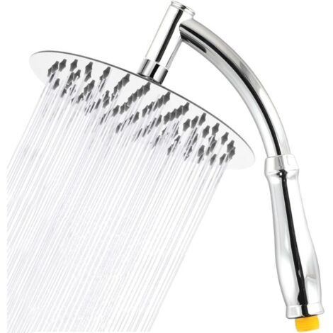 Pommeau de douche à effet pluie puissant et bras de douche à main avec bras d'extension chromé - Pommeau de douche cascade rond universel G1/2 8 pouces