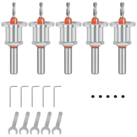 Ensemble de 5 forets à chanfreiner, foret à fraiser conique de 8 mm pour bois, clé hexagonale et vis pour percer le bois (2,8, 3,0, 3,2, 3,5, 4 mm) (1/4)