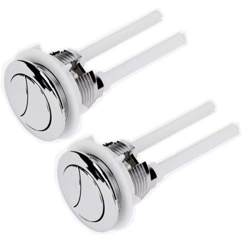 Lot de 2 boutons de chasse d'eau standard de 38 mm avec quatre tiges, double bouton poussoir pour chasse d'eau et accessoires de remplacement (argent) (1/4)