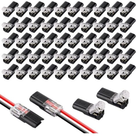 Connecteurs de câble basse tension, 50 pièces, connecteurs de câble à 2 broches, connecteur électrique pour câble 18-22 AWG (noir)