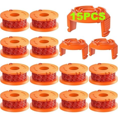 Lot de 15 bobines de fil de coupe-bordures Worx (WA0010), recharges de fil de coupe de 0,065 pouce pour Worx, compatibles avec les coupe-bordures Worx (lot de 12, 3 bouchons de coupe) (1/4)