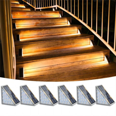 Lot de 6 lampes solaires pour escaliers, étanches IP67, 80 lumens, éclairage LED pour escaliers, jardin, cour, porte d'entrée, porche et terrasse (blanc chaud) (1/4)