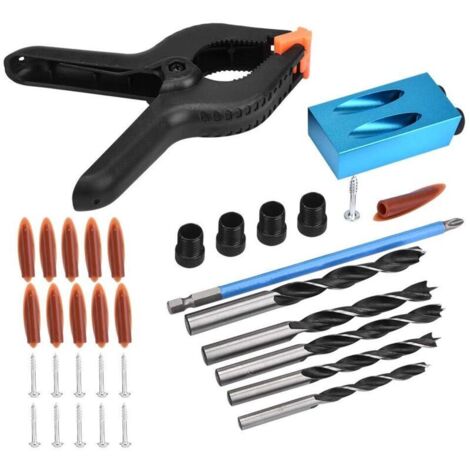Guide de perçage, 34 pièces, guide de perçage à 15°, alliage d'aluminium, positionneur de joints pour le travail du bois, outil de positionnement pour l'assemblage de panneaux (1/3)