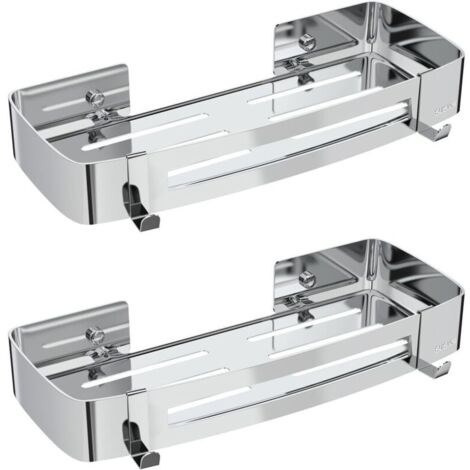 Étagère de douche rectangulaire, sans perçage, porte-savon de douche en acier inoxydable - 2 pièces, argent (1/4)