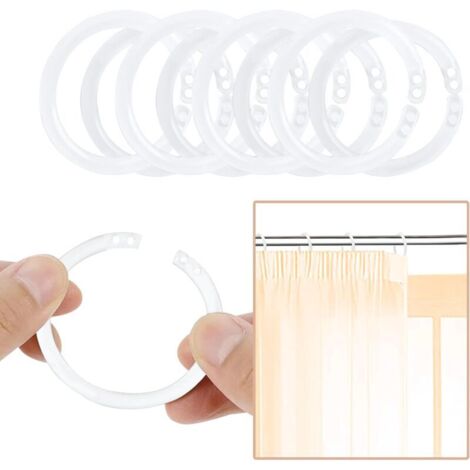 Lot de 100 anneaux de rideaux en plastique de 40 mm pour salles de bains et fenêtres (blanc) (1/4)