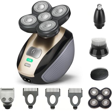 Rasoir électrique 5 en 1 pour homme avec tondeuse, tondeuse à nez, brosse, masseur, rasoir de voyage portable, idée cadeau pour homme (marron)
