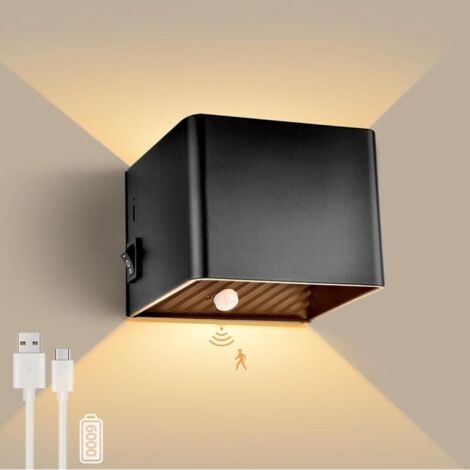 Applique murale à batterie avec détecteur de mouvement 5 W, aucune alimentation nécessaire, applique murale rechargeable USB 3000 K, applique murale magnétique avec interrupteur (1/4)